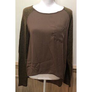 Love Richie ~ Long Sleeve Blouse  ~ Size Small ~ Brown ~ Dip Hem